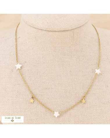 Collier étoiles nacre et acier FLORENTINE-blanc