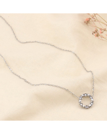 Collier cercle étoiles en acier et strass GARANCE argenté