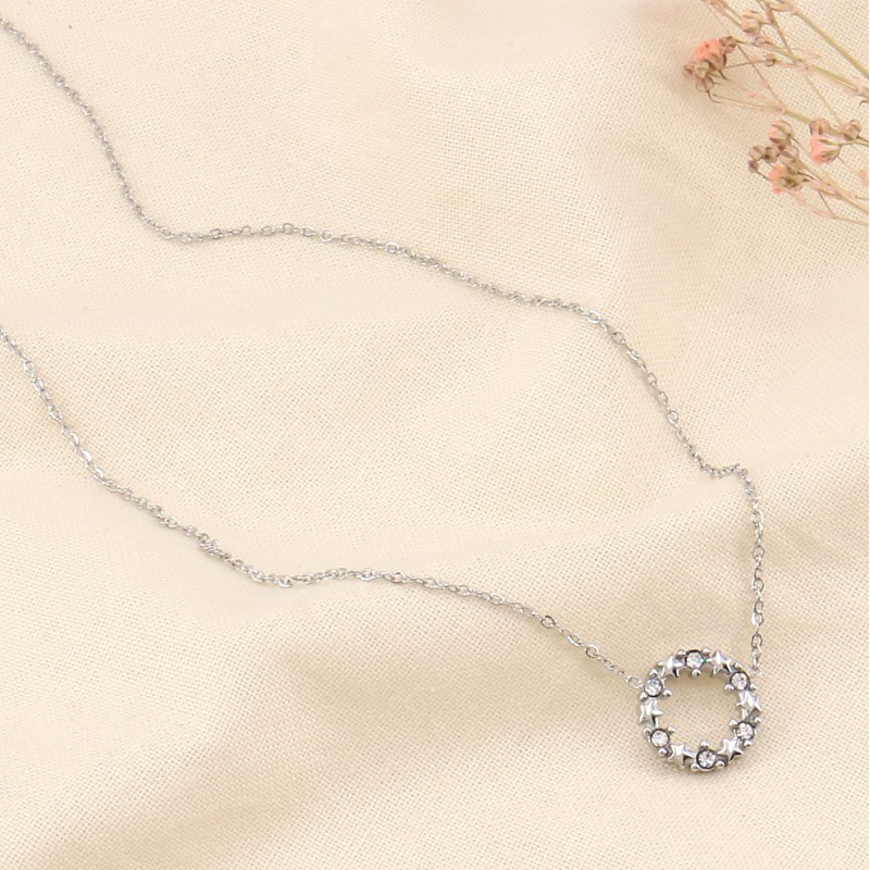 Collier cercle étoiles en acier et strass GARANCE argenté