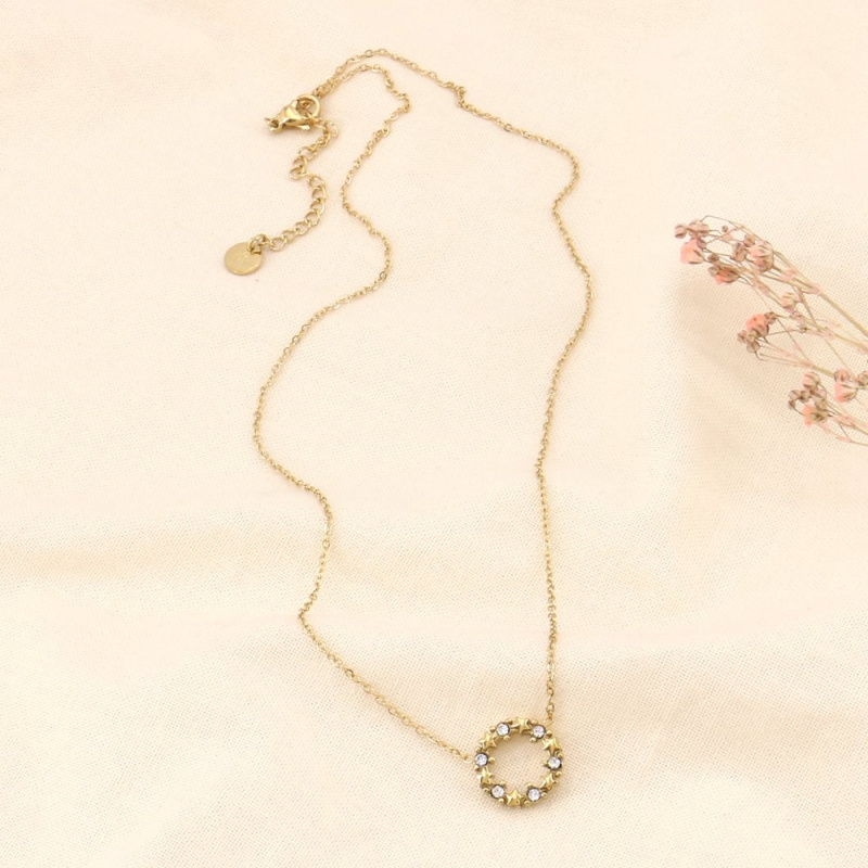 Collier cercle étoiles en acier et strass GARANCE doré