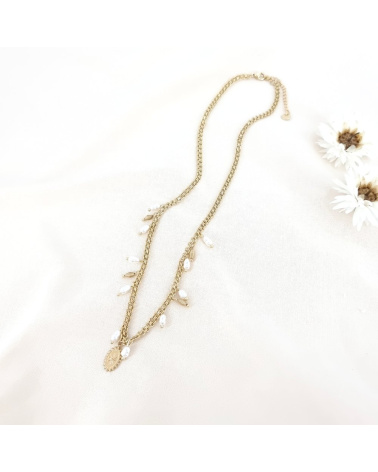 Collier acier bohème perles véritables GARMIA doré