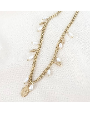 Collier acier bohème perles véritables GARMIA doré