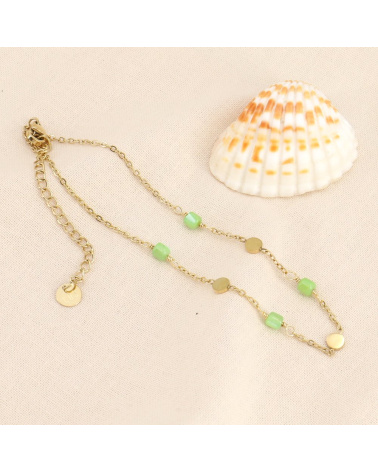 Chaîne de cheville en acier et perles colorées GEORGIA vert