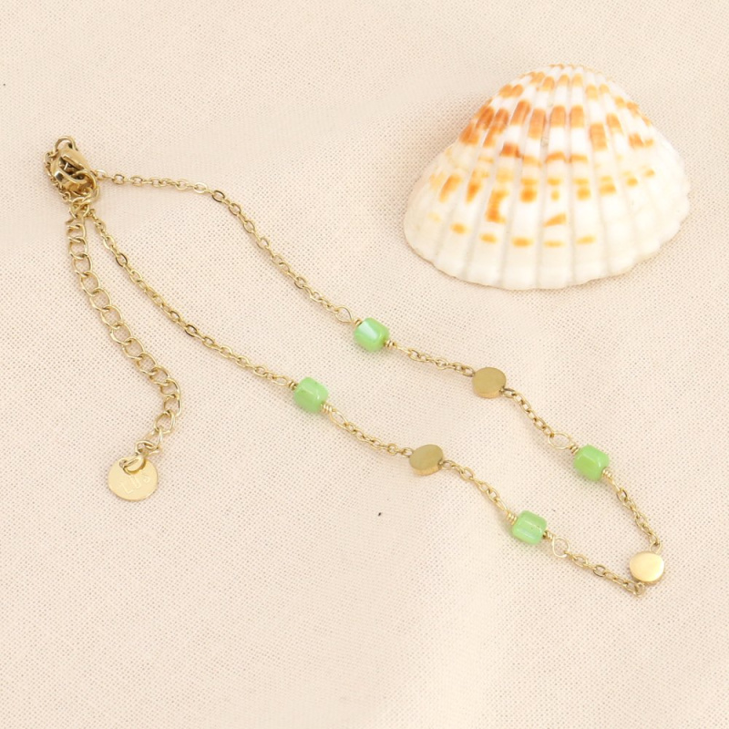 Chaîne de cheville en acier et perles colorées GEORGIA vert