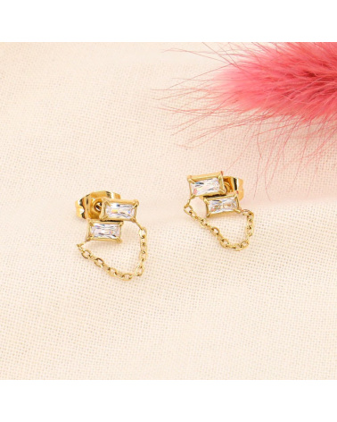 Puces d'oreilles chic strass et acier GIOVANA