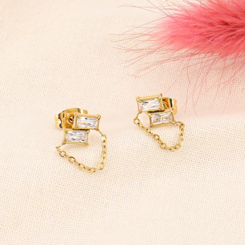 Puces d'oreilles chic strass et acier GIOVANA