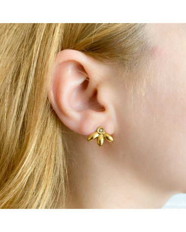 Mini boucles d'oreilles pétales en acier et strass GISELA doré