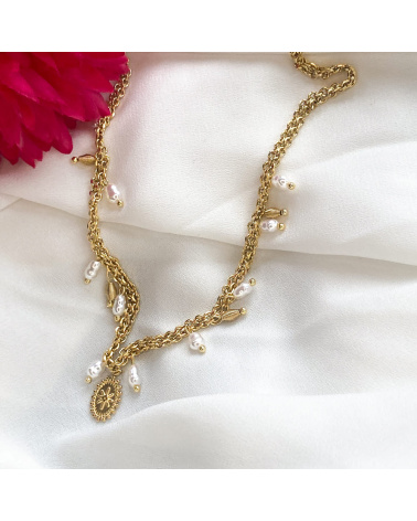 Collier acier bohème perles véritables GARMIA