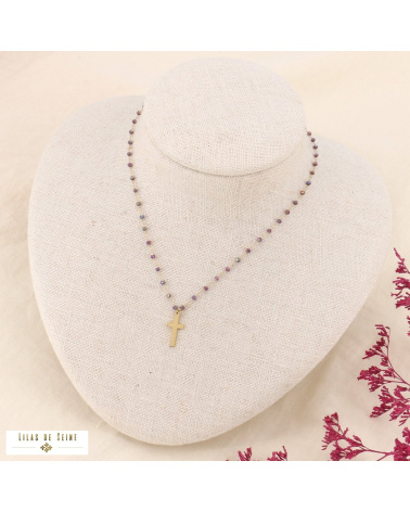 Collier en pierres naturelles et acier doré GLYNIS violet