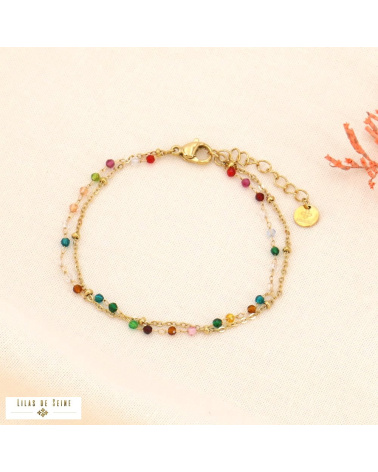 Bracelet deux chaînes acier et cristal GUSTAVINE multi