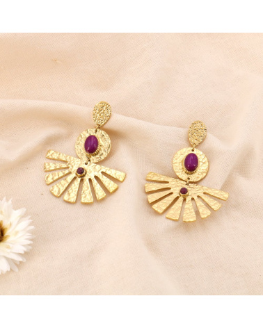 Boucles d'oreilles pendantes demi-soleil et pierres GRACIELLE-fuschia
