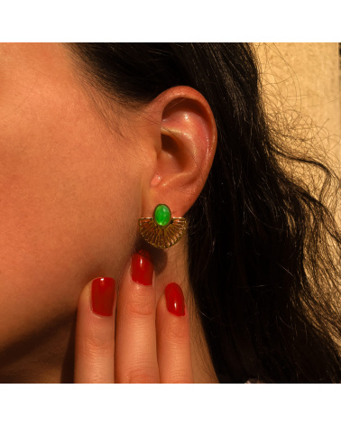 Boucles d'oreilles éventail acier inoxydable et pierres GRAZIELLA vert