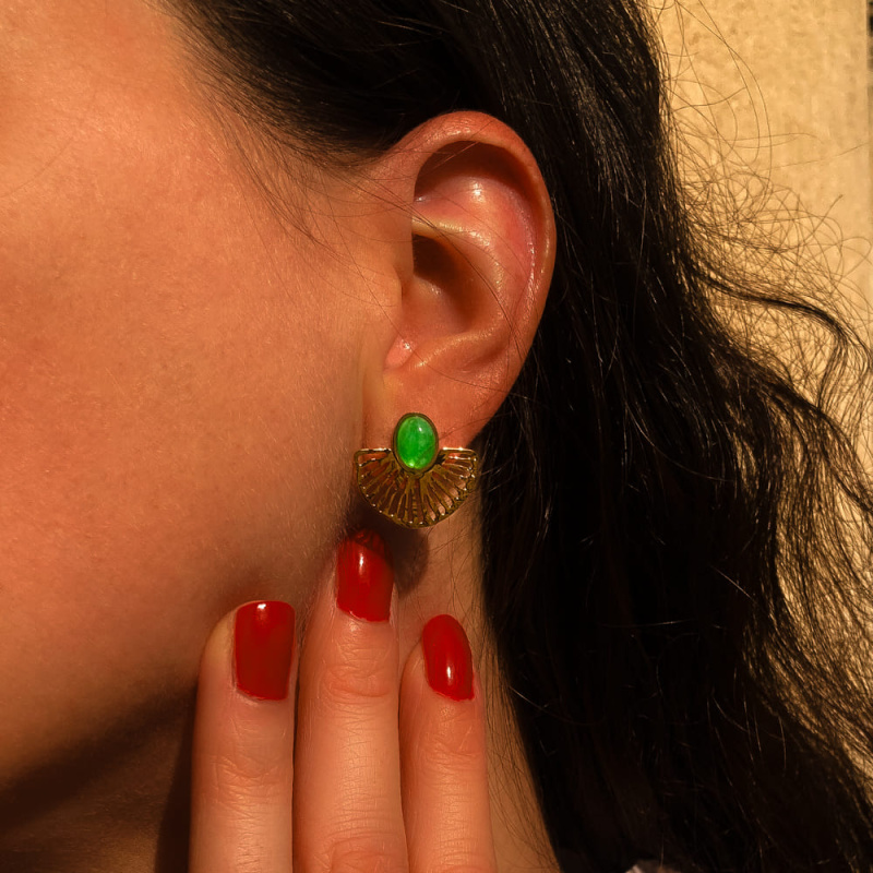 Boucles d'oreilles éventail acier inoxydable et pierres GRAZIELLA vert