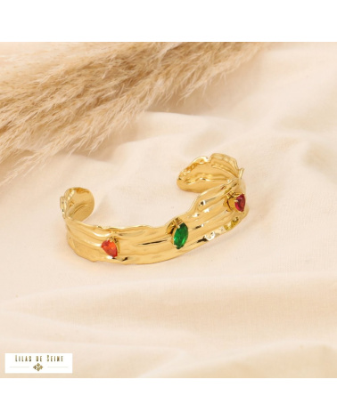 Bracelet jonc ajustable en acier doré et strass colorés HENIA multi