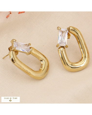 Boucles d'oreilles anneaux en acier et strass colorés HELIA blanc