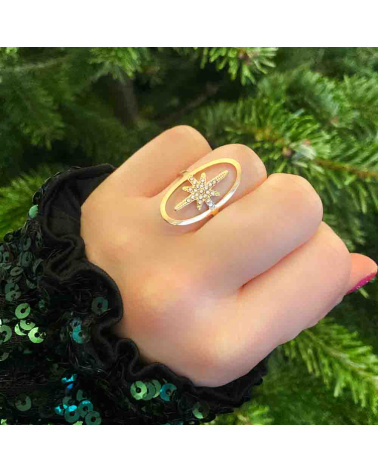 Bague haute étoile en strass et acier inoxydable HANDAN blanc