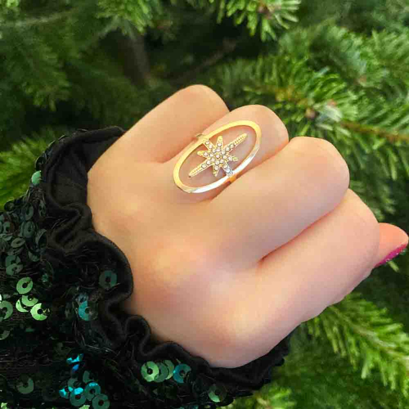 Bague ajustable acier doré étoile et strass - La Petite Tribu