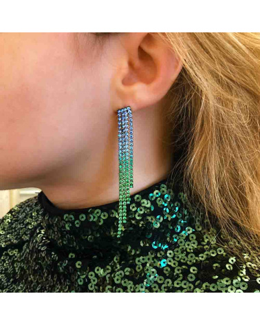 Boucles d'oreilles pendantes franges strass colorés HELICIA