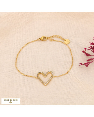 Bracelet pendentif coeur strassé en acier inoxydabe VICKY doré