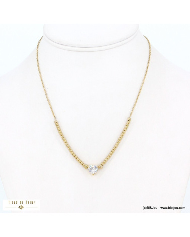 Collier pendentif coeur et billes en acier inoxydable IRIS doré