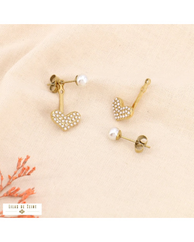 Boucles d'oreilles sous-lobe en acier inoxydable coeur ANNE naturel/beige