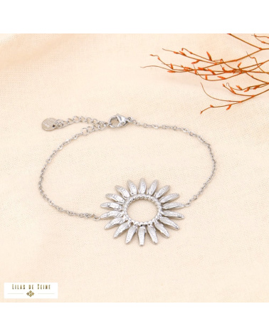 Bracelet en acier inoxydable avec pendentif fleur FIDJI argenté