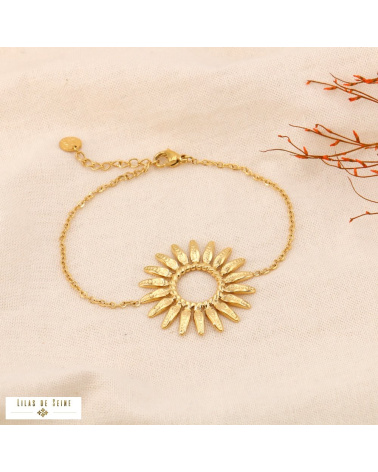 Bracelet en acier inoxydable avec pendentif fleur FIDJI doré