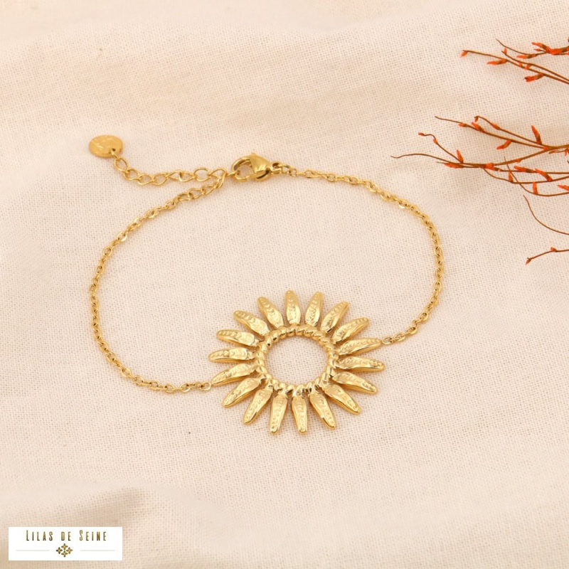 Bracelet en acier inoxydable avec pendentif fleur FIDJI doré