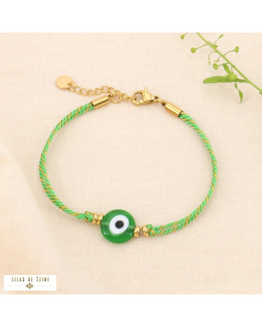 Bracelet double-rangs cordon coloré métallisé oeil chance IMAE vert