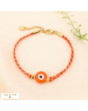 Bracelet double-rangs cordon coloré métallisé oeil chance IMAE orange