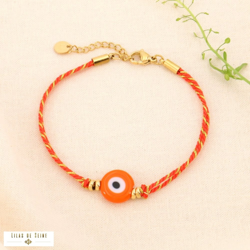 Bracelet double-rangs cordon coloré métallisé oeil chance IMAE orange