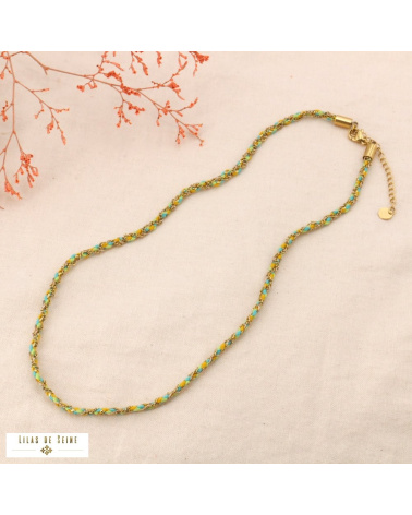 Collier cordon coloré tressé chaînette acier inoxydable GIADA vert