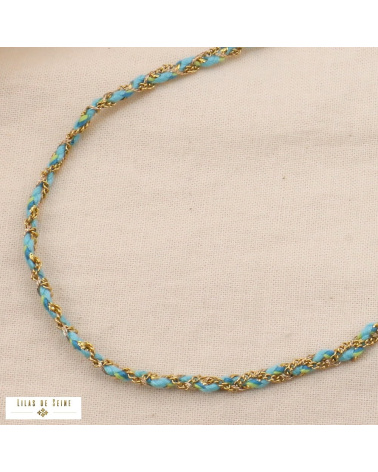 Collier cordon coloré tressé chaînette acier inoxydable GIADA bleu turquoise