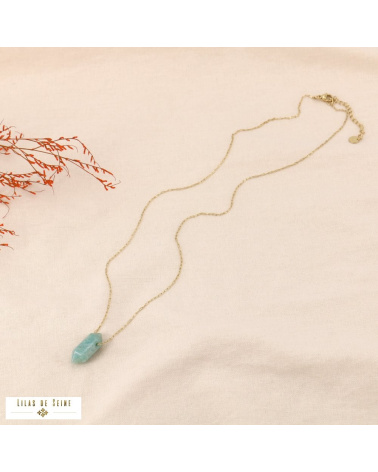 Collier acier inoxydable pendentif pointe pierre biseautée MILA vert
