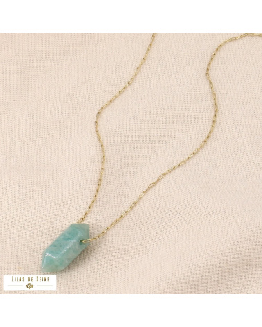 Collier acier inoxydable pendentif pointe pierre biseautée MILA vert