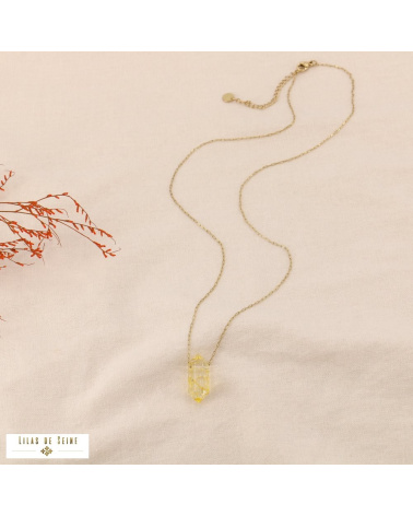 Collier acier inoxydable pendentif pointe pierre biseautée MILA doré