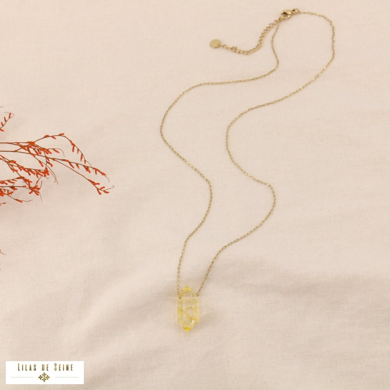 Collier acier inoxydable pendentif pointe pierre biseautée MILA doré