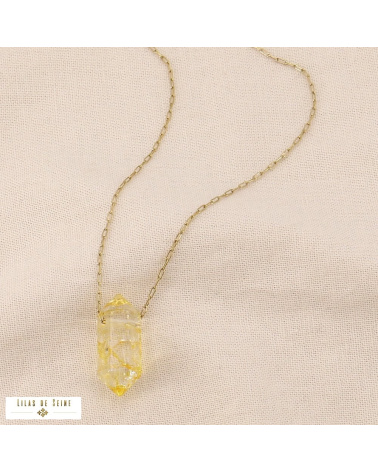 Collier acier inoxydable pendentif pointe pierre biseautée MILA doré