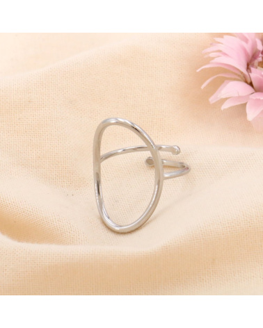 Bague minimaliste grand anneau ovale acier inoxydable ELLY argenté
