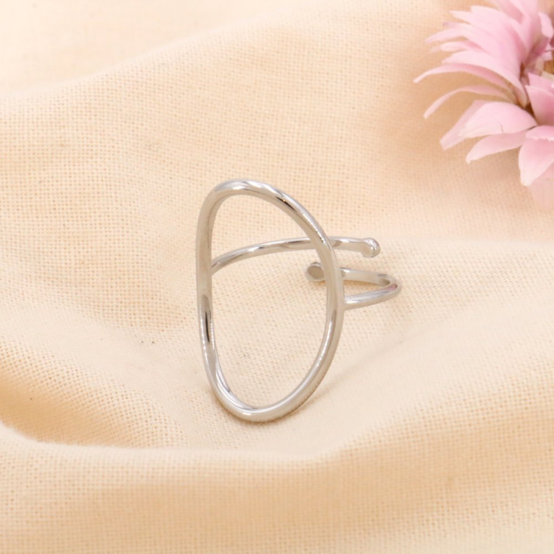 Bague minimaliste grand anneau ovale acier inoxydable ELLY argenté