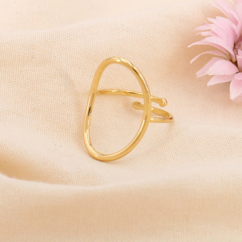 Bague minimaliste grand anneau ovale acier inoxydable ELLY doré
