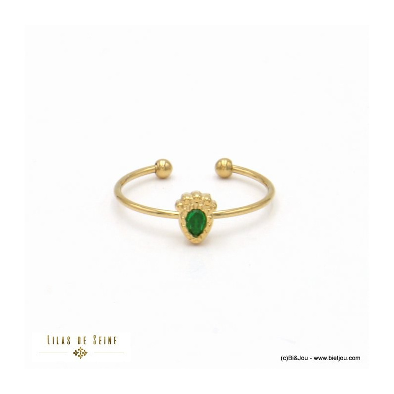 Bague minimaliste diadème acier inoxydable goutte strass THEA vert foncé