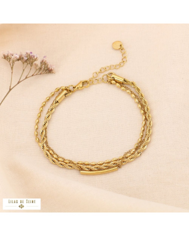 Bracelet multi-rangs 3 chaînes acier inoxydable HELOISE doré