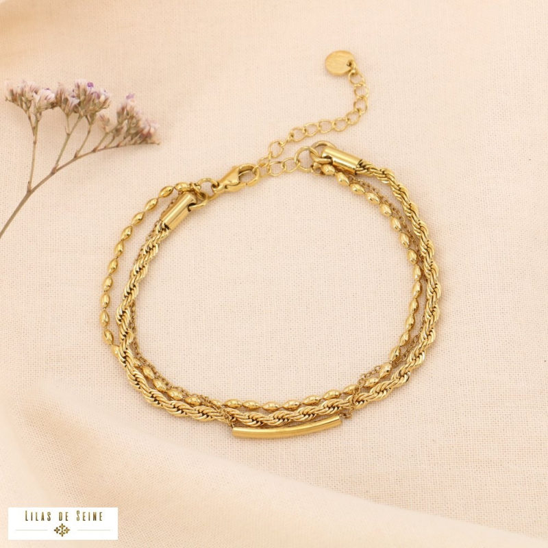 Bracelet multi-rangs 3 chaînes acier inoxydable HELOISE doré