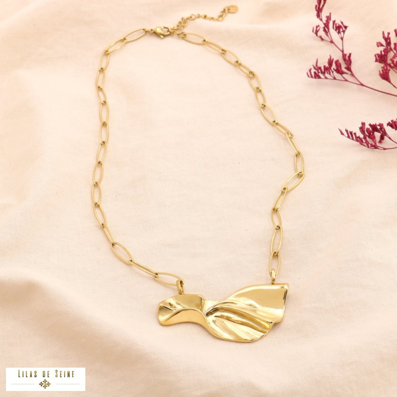 Collier acier inoxydable pendentif sculptural ALICIA doré