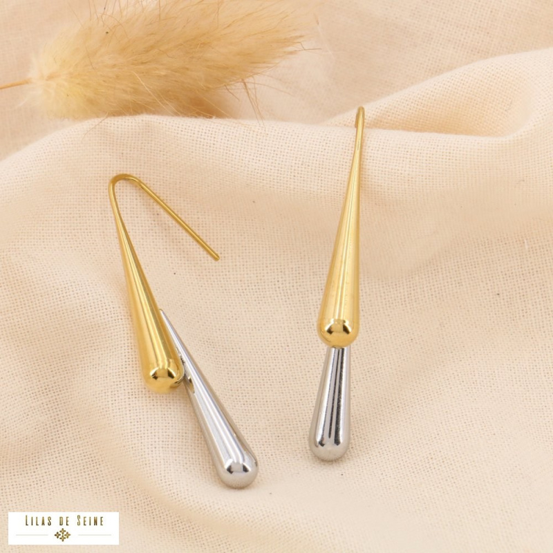 Boucles d'oreilles pendantes goutte acier ANNA doré/argenté