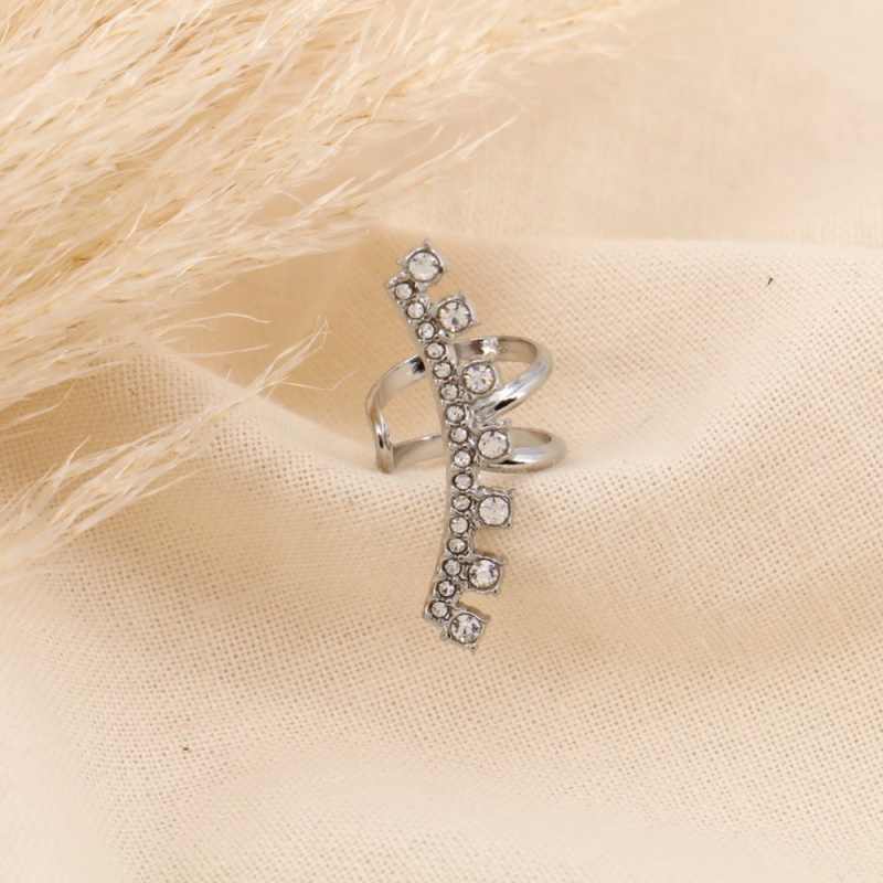 Manchette d’oreille allongée acier inoxydable strass APOLLINE argenté