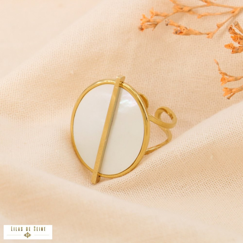 Bague élégance minimaliste acier nacre CELESTE doré