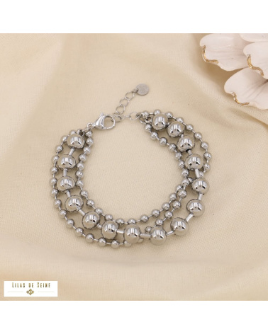 Bracelet triple rangs billes acier inoxydable SOPHIE argenté