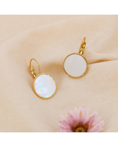 Boucles d’Oreilles Dormeuses Acier Ronde Nacre AUDE doré